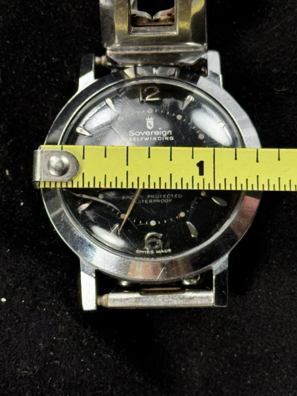 Vintage Sovereign Self Winding Swiss Automatic Watch Black Dial Speidel Runs